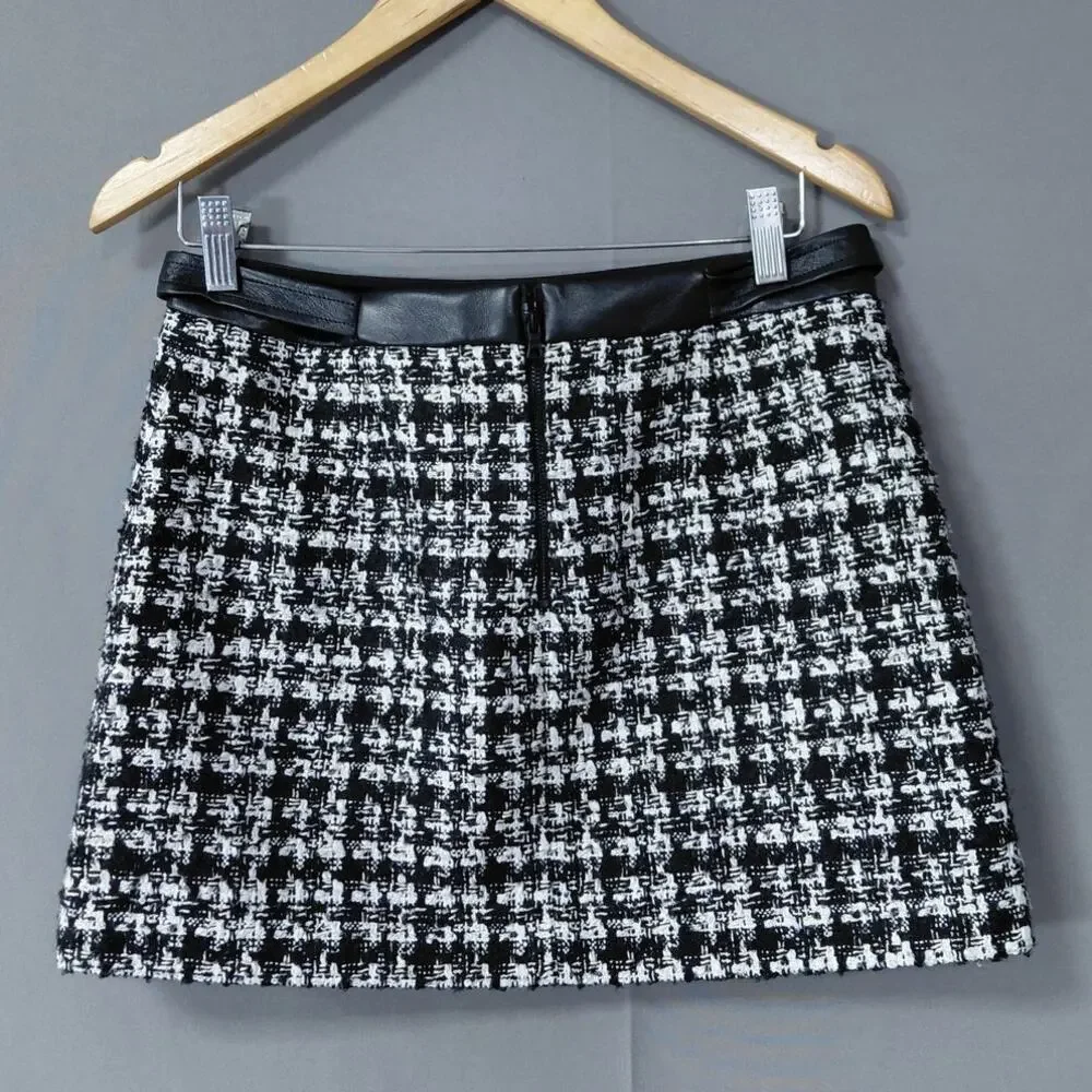 Alice + Olivia Classics Faux Leather Tweed Houndstooth Skirt Women Size 8